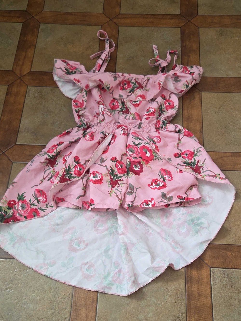 Pink Floral Ruffle High-Low Kids Dress - Picture 1 of 2